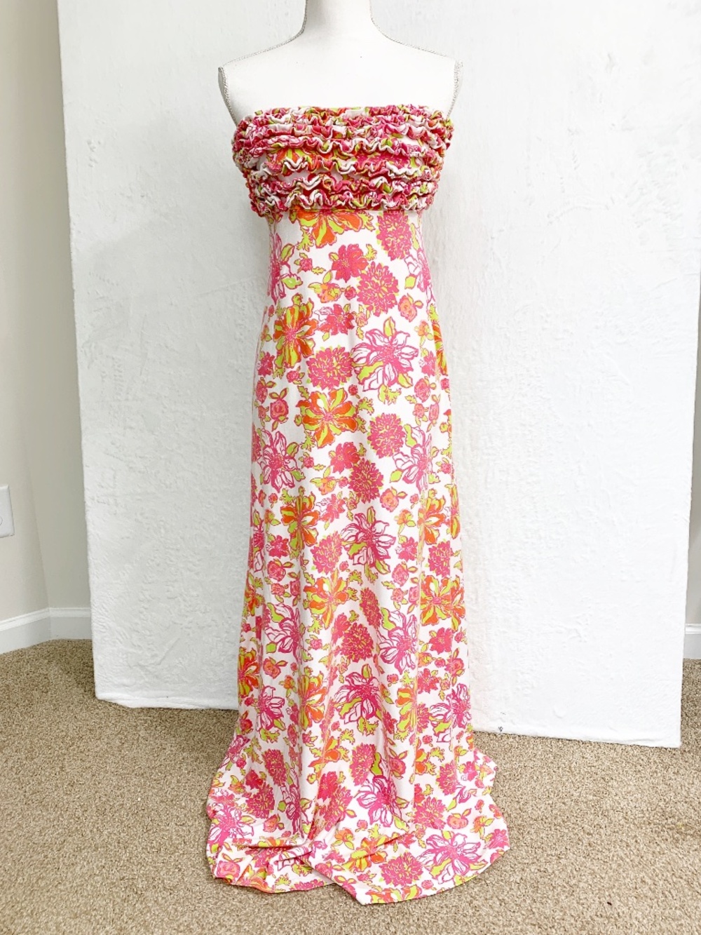Lilly Pulitzer Strapless Ruffle Floral Maxi Dress Sz S